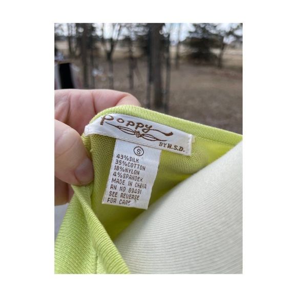 Vintage Y2K Chartreuse Sleeveless Knit Top Surplice V-Neck Fitted Poppy by N.S.D - Picture 5 of 7